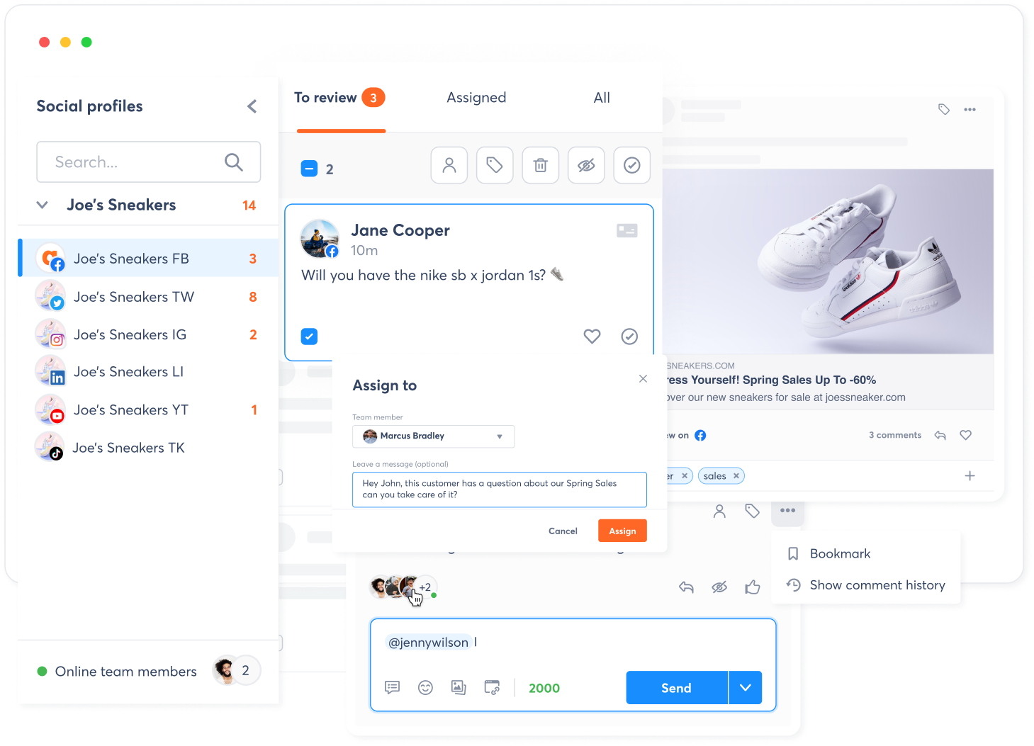A view of social media inbox in Agorapulse platform